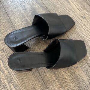 Black Square Toe Slide Mules